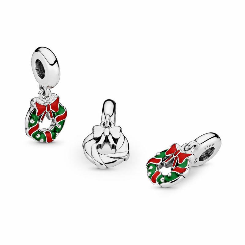 Pandora Holiday Wreath Dangle Charm - Sterling Silver/Enamel/Green - Canada | SU2598FY